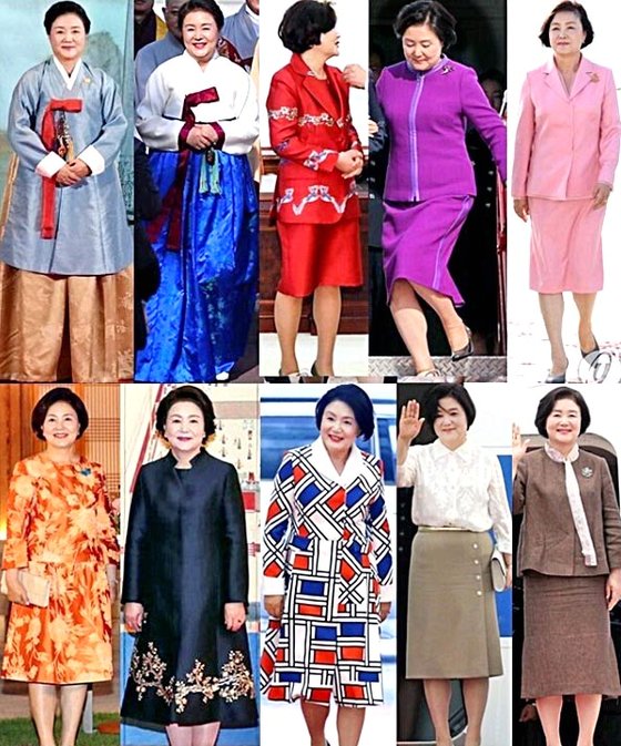 지난 17일 온라인 커뮤니티에 올라온 김정숙 여사의 옷 모음 사진. 온라인 커뮤니티 캡처