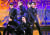 방탄소년단이 제64회 그래미 어워즈에서 자신들의 히트곡 '버터' 무대를 선보이고 있다. [사진 연합=AP]