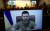 볼로디미르 젤렌스키 우크라이나 대통령이 11일 서울 영등포구 국회도서관 대강당에서 화상연설을 하고있다. 김상선 기자