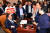 2019년 4월 29일 신속처리안건 지정을 위한 국회 사법개혁특위 회의에서 이상민 당시 위원장(왼쪽)이 자유한국당 의원들의 항의를 받고 있다. 김경록 기자