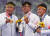 도쿄올림픽 남자 양궁 단체전 금메달을 따낸 김제덕(오른쪽부터), 김우진, 오진혁. 세 선수 모두 아시안게임 선발전을 통과했다. [연합뉴스]