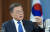 문재인 대통령이 25일 방송된 JTBC와의 퇴임 인터뷰에서 발언하고 있다. 연합뉴스
