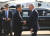 조 바이든 미국 대통령이 20일 오산공군기지에 도착한 뒤 영접을 나온 박진 외교부 장관과 인사하고 있다. AFP=연합뉴스