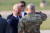 조 바이든 미국 대통령이 20일 오후 전용기 에어포스원으로 경기도 오산공군기지에 도착해 폴 러캐머라 주한미군사령관(유엔군·연합사령관 겸직)의 경례를 받고 있다. [사진공동취재단] 