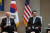 윤석열 대통령과 조 바이든 미국 대통령이 21일 용산 대통령실에서 소인수 정상회담을 하는 모습. 대통령실.