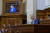 안제이 두다 폴란드 대통령이 22일(현지시간) 우크라이나 수도 키이우를 방문해 의회 연설에 나섰다. [로이터=연합뉴스]