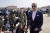 조 바이든 미 대통령이 22일 평택 오산기지에서 전용기인 에어포스원에 탑승하기 전 기자들의 질문에 답하고 있다. AP=연합뉴스