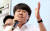 이준석 국민의힘 대표가 29일 경기 김포골드라인 사우역 3번출구 앞에서 지원유세를 하고 있다. 뉴스1