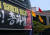 화물연대 파업 사흘째인 9일 삼성중공업 거제조선소 정문 앞에 파업 차량이 정차해있다. [연합뉴스]