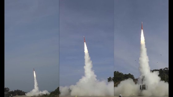 지난 2월 시험발사에 성공한 L-SAM(장거리 지대공미사일). 국방부 동영상 캡처