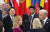 윤석열 대통령이 29일(현지시간) 스페인 마드리드 이페마 국제회의장에서 열린 NATO 동맹국·파트너국 정상회의에 참석하고 있다. 오른쪽에 기시다 후미오 일본 총리가 서 있다. 대통령실사진기자단