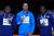 지난 3월 실내육상선수권 1위에 오른 제이컵스(가운데), 2위 콜먼(왼쪽), 3위 브레이시. [AP=연합뉴스]