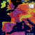 19일(현지시간) 지구 관측 프로그램인 코페르니쿠스가 작성한 유럽 산불 정보 시스템 화재 기상 지수. 스페인, 이탈리아, 프랑스, 영국 등이 높은 단계인 붉은 색을 넘어 보라색에 이르는 '위험한' 부분으로 표시되어 있다. EPA=연합뉴스
