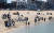야외 마스크 의무와 거리두기가 해제된 가운데 강원 강릉시 안목해변에 수학여행을 온 학생들이 즐거운 추억을 만들고 있다. 연합뉴스