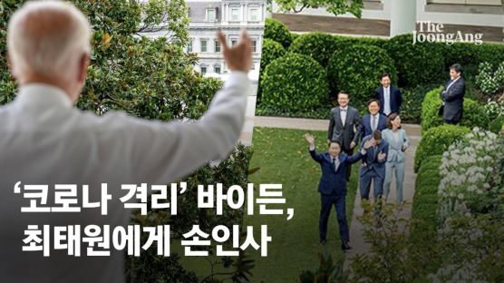 "땡큐 토니" 바이든 창가서 손인사…최태원 두팔 벌려 화답