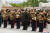 김정은 북한 국무위원장이 지난 27일 군간부들과 함께 조국해방전쟁참전열사묘를 참배하고 있다. [조선중앙통신=연합뉴스]