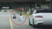 도로에 '털썩' 인증샷 민폐 커플…뒤의 車는 중앙선 넘어야했다