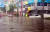 8일 오후 인천시 부평구 부평구청역 인근 도로가 빗물에 잠겨 있다. 연합뉴스