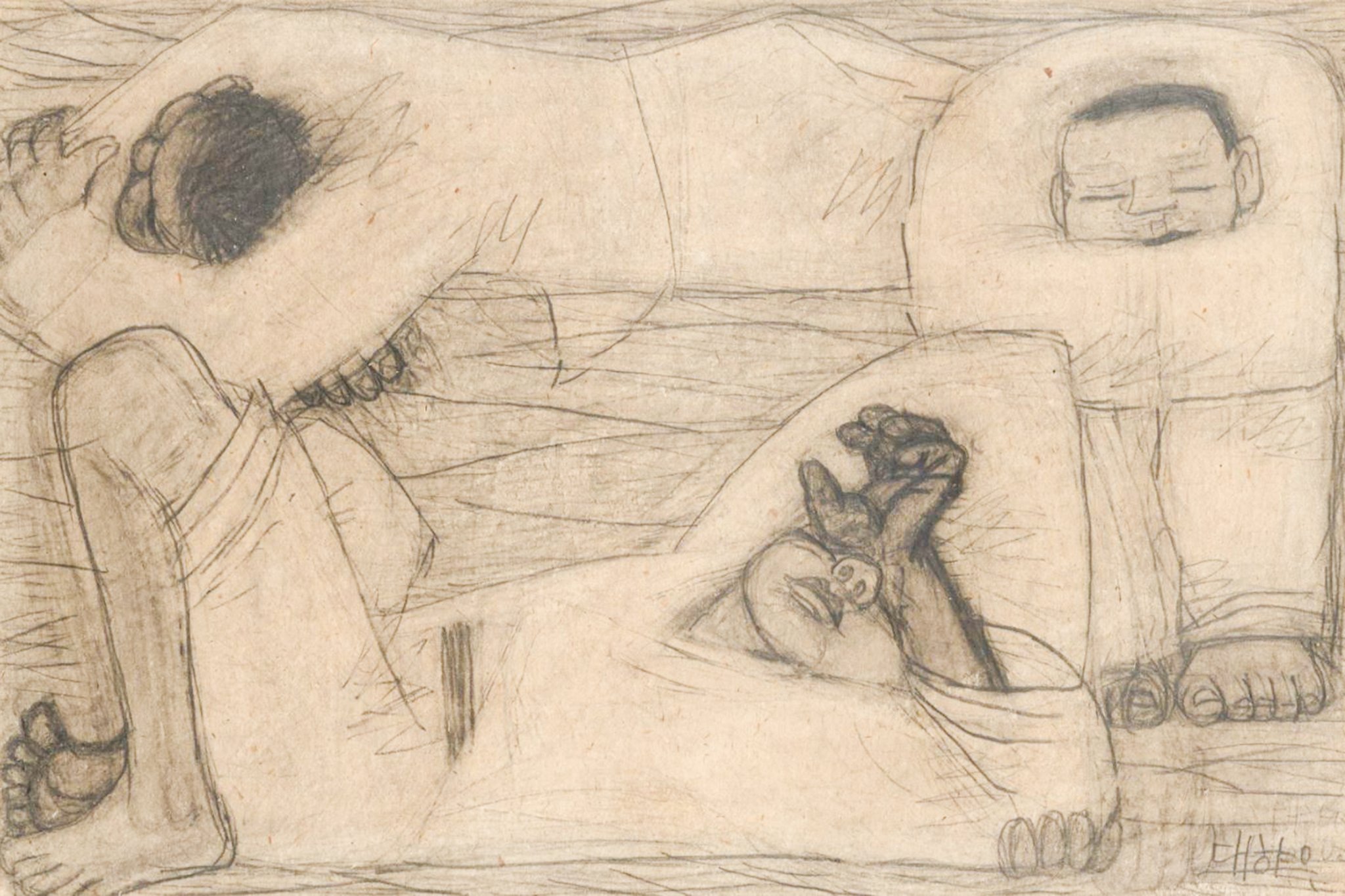 세 사람, 1942-1945, 종이에 연필 , 18.3x27.7cm. 뉴시스