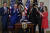 조 바이든 미국 대통령이 16일 (현지시간) 워싱턴 백악관에서 기후변화 대응과 의료보장 확충, 대기업 증세 등을 담은 '인플레이션 감축법'에 서명을 하고 있다. AP=연합뉴스
