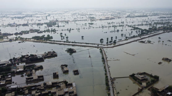 농지가 폭 100㎞ 호수됐다…파키스탄 '최악 홍수' 충격 풍경