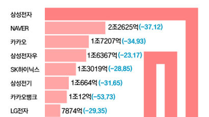 삼성전자 -25%, 네이버 -37%, 카카오 -35%…개미들 많이 산 종목 더 떨어졌네