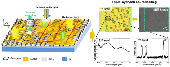 광운대 이상신교수(전자공학과) 연구팀, 펨토초 레이저로 처리된 플라즈몬 금 나노 클러스터/그래핀 층을 이용한 다단계 위조 방지 소자  개발 성공 | 중앙일보