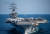 한·미 연합 해상훈련에 참가한 미국 해군의 핵추진 항공모함 로널드 레이건함(CVN 76)이 지난달 29일 동해상에서 기동훈련을 하고 있다. 사진 해군 