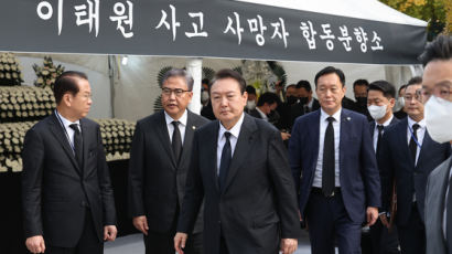 尹대통령 "슬픔 가눌 길 없어"...국무위원들과 이태원 분향소 방문