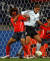 2002년 한·일 월드컵 당시엔 코가 부러지는 부상을 당한 김태영(왼쪽)이 특수 제작한 ‘타이거 마스크’를 쓰고 경기에 나선 바 있다. 중앙포토 