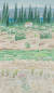 김성호, 사이프러스 나무숲이 보이는 풍경', 캔버스에 아크릴, 45x73cm, 2022. 사진 나마갤러리      