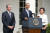2013년 5월 2일 미국 백악관 로즈가든에서 페니 프리츠커(오른쪽)의 상무장관 지명을 발표하는 버락 오바마 전 대통령. 미국 오바마행정부 아카이브