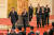 지난 10월 23일 인민대회당 금색대청에 20기 중앙정치국 상무위원 시진핑(왼쪽), 리창, 자오러지, 왕후닝, 차이치, 딩쉐샹, 리시가 입장하고 있다. AFP=연합뉴스