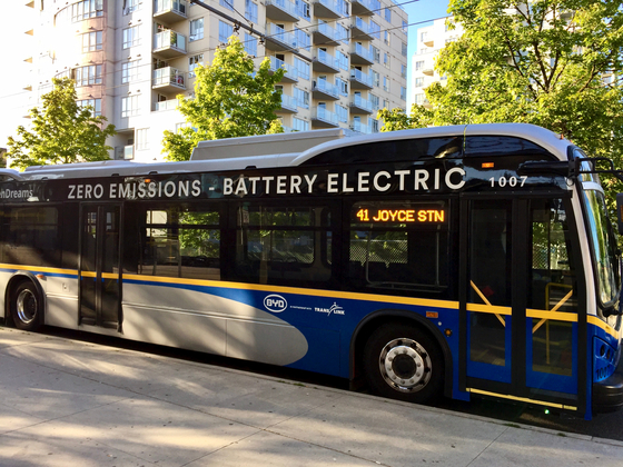 2017년 7월, 캐나다 벤쿠버에 있는 비야디 전기차 버스 [사진 셔터스톡]