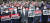 박홍근 더불어민주당 원내대표 등 민주당 의원들이 28일 서울 여의도 국회에서 열린 의원총회에서 야당탄압 중단을 촉구하고 있다. 뉴스1