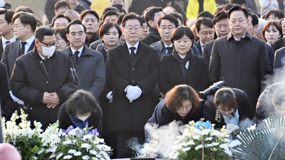 [포토타임]이재명, 노 전 대통령 묘역 참배..."민주주의 지켜낼 것"