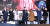 지난해 11월 19일 오후 서울 중구 숭례문 인근에서 촛불전환행동 주최로 열린 윤석열 정부의 퇴진을 요구하는 촛불집회에서 더불어민주당 안민석 의원(가운데)이 발언하던 중 다른 의원들이 손을 들어올려 보이고 있다. 왼쪽부터 무소속 민형배 의원, 더불어민주당 양이원영 의원, 강민정 의원, 안민석 의원, 유정주 의원, 황운하 의원, 김용민 의원. 연합뉴스