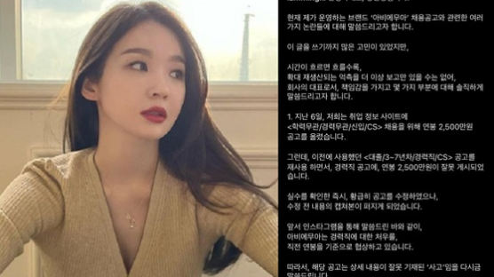 '연봉 2500 노예 논란' 강민경 "무지했다, 초봉 3000으로 조정"