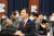 국민의힘 당권 주자인 김기현 의원이 충남 천안 백석대학교에서 열린 ‘김기현에게 묻고 답하다’ 강연회에 참석하고 있다. [연합뉴스]