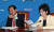 2011년 09월 15일 홍준표 당시 한나라당 대표, 나경원 의원이 국회 대표실에서 열린 최고위원회의에 참석한 모습. 중앙포토