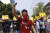 지난해 3월 26일 미얀마 양곤에서 군부 쿠데타에 저항하는 시위대가 행진하고 있다. AP=연합뉴스
