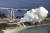 일본의 차세대 대형 로켓인 H3이 17일 오전 발사대에서 흰 연기를 내뿜고 있다. AP=연합뉴스