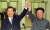 2000년 6월14일 당시 김대중 대통령과 김정일 국방위원장이 평양 목란관에서 '남북공동선언'에 합의한 뒤 손을 맞잡아 들며 밝게 웃고 있다. [평양 청와대사진기자단]