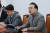 더불어민주당 박홍근 원내대표가 23일 오전 국회에서 열린 정책조정회의에서 발언하고 있다. 연합뉴스