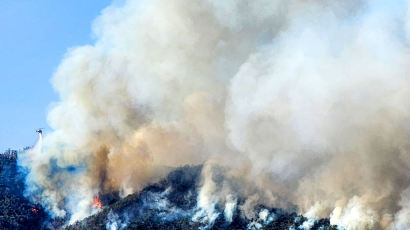 [포토타임] 김천 개령면 산불 발생, 능선을 뒤덮는 거대한 연기 
