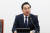 박홍근 더불어민주당 원내대표가 28일 오전 국회에서 열린 원내대책회의에서 발언하고 있다. 장진영 기자