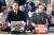 이재명(왼쪽) 더불어민주당 대표과 박홍근 원내대표가 18일 오후 서울 중구 서울광장에서 열린 '대일 굴욕외교 규탄 범국민대회'에 참석해 집회 시작을 기다리고 있다. 뉴시스