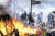 프랑스 정부의 연금개혁에 반대하는 시위자들이 23일 툴루즈 도심에 모인 가운데, 쓰레기 더미에 불을 지르는 등 시위가 격화되면서 경찰들이 최루탄으로 시위를 진압하고 있다. AFP=연합뉴스 