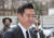 김세의 전 기자가 28일 오후 서울 서초구 서울중앙지방법원에서 열린 재판에 출석하고 있다.  뉴스1