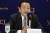 2022년 11월 30일 기자회견에서 발언하고 있는 스즈키 히데지 전 일본-중국 청년교류협회 회장. AP=연합뉴스
